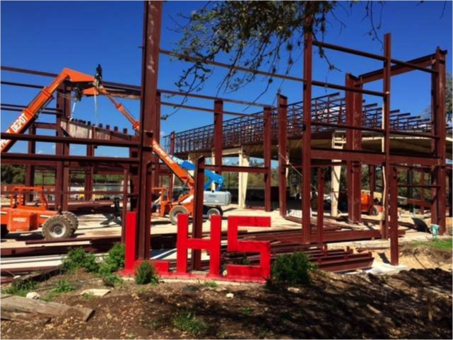 Framing the building for Leakey High School